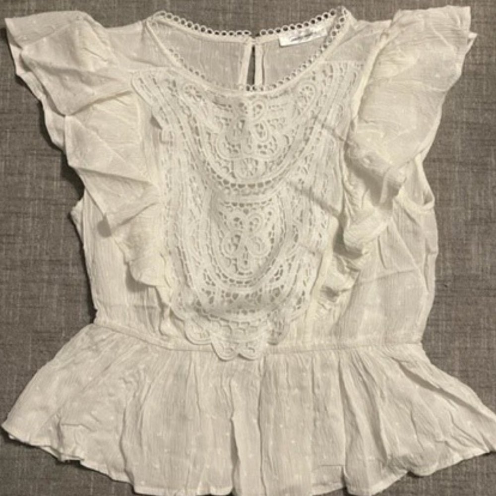 Butterfly Sleeve Blouse with Crochet Detail, Sz. M